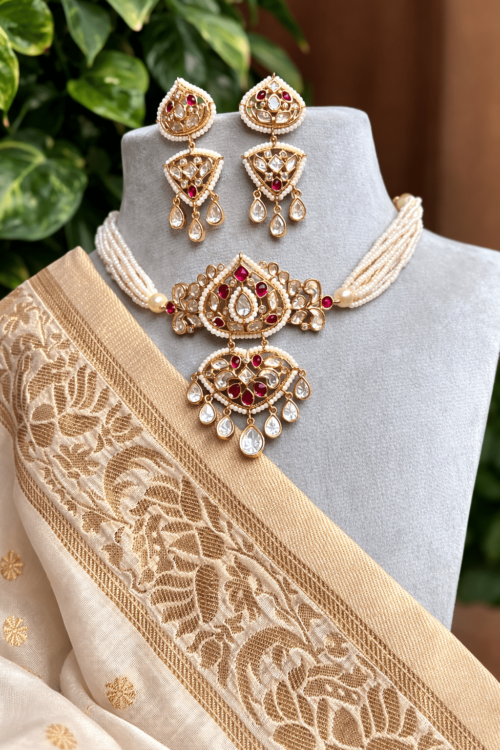 Gulnaar Moissanite Ruby Choker Set -