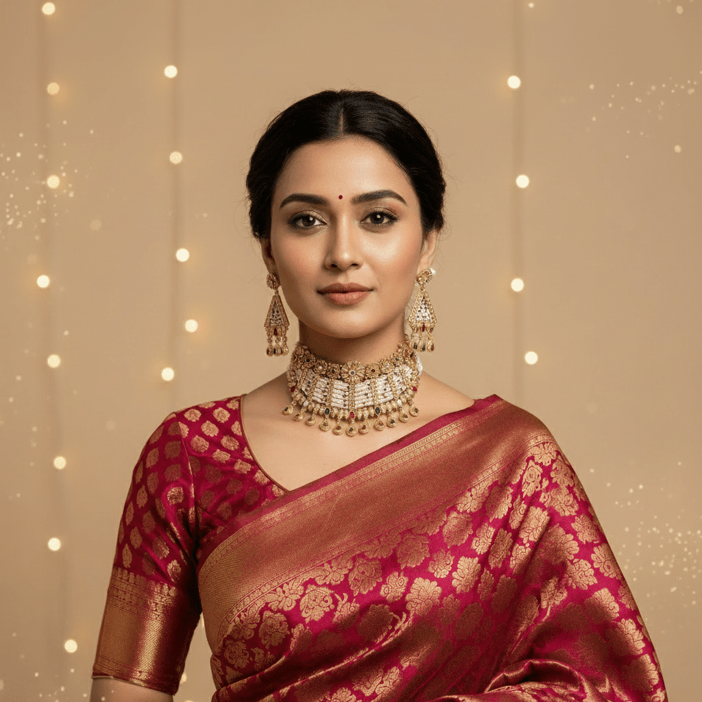 Rajwada Flower Necklace Set - N-24-N-O-1NKHY-VJ