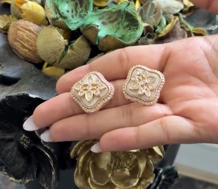 Aarohi Champagne Beige Polki Moissanite Stud Earrings -
