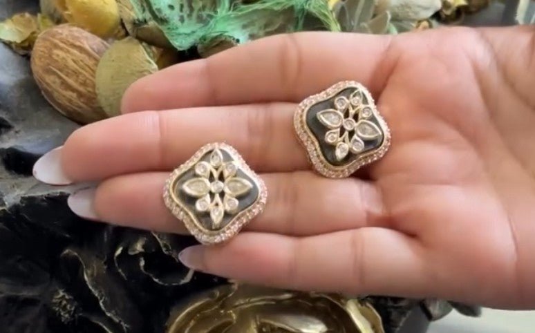 Aarohi Gray Polki Moissanite Stud Earrings -