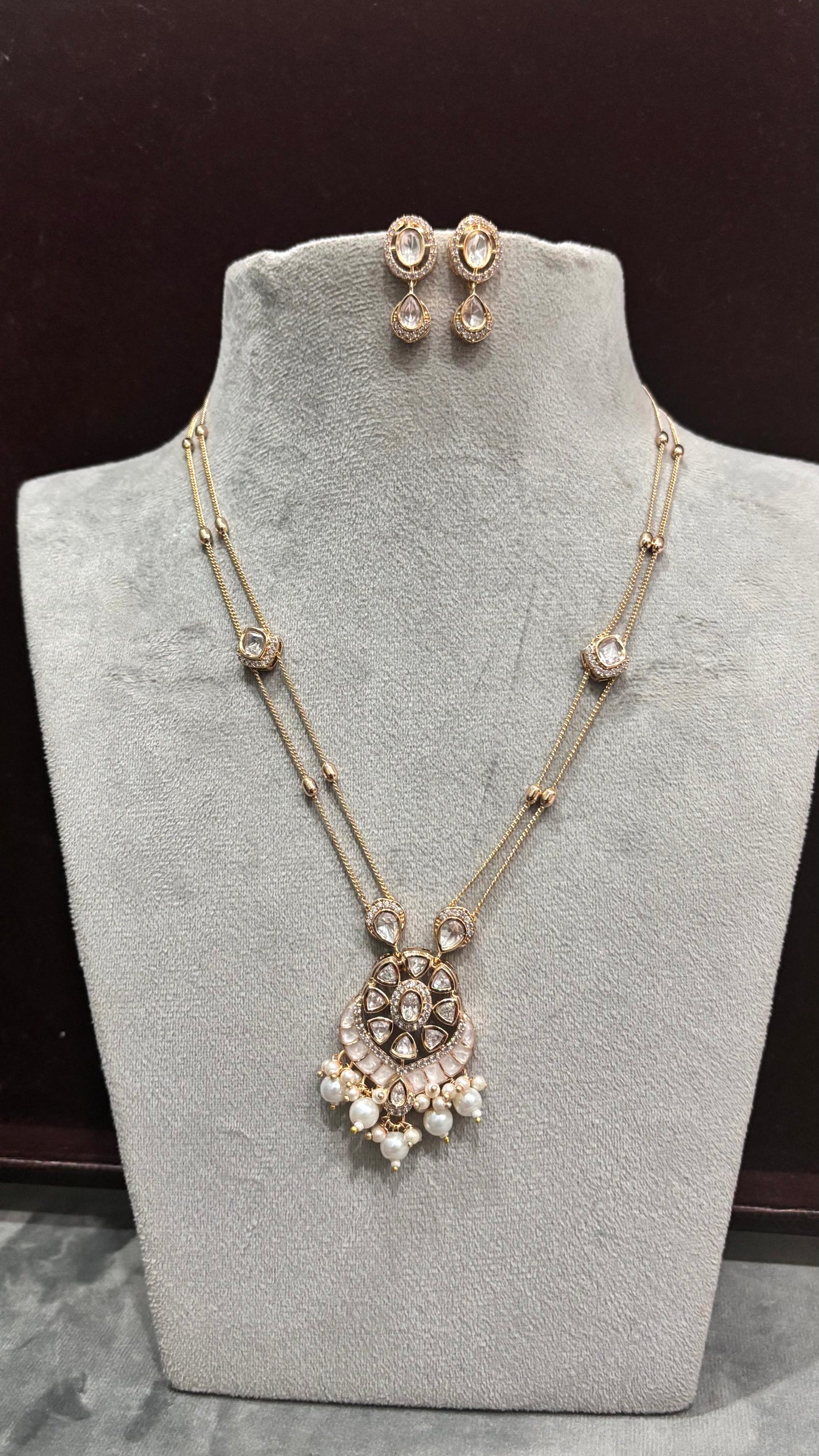 Navya Pearl Drop Moissanite Pendant Necklace Set
