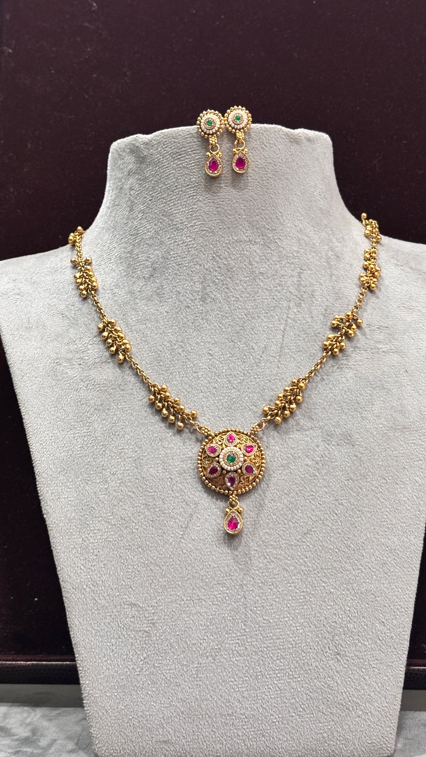 Vamika Ruby Emerald Temple Necklace Set