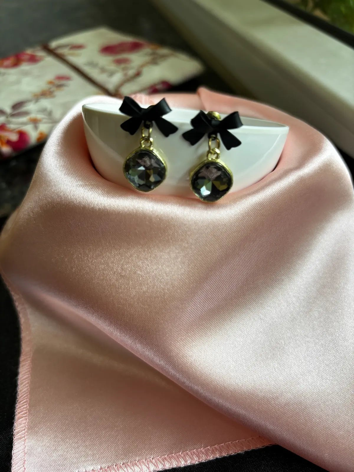 Black Bow Drop Earrings -