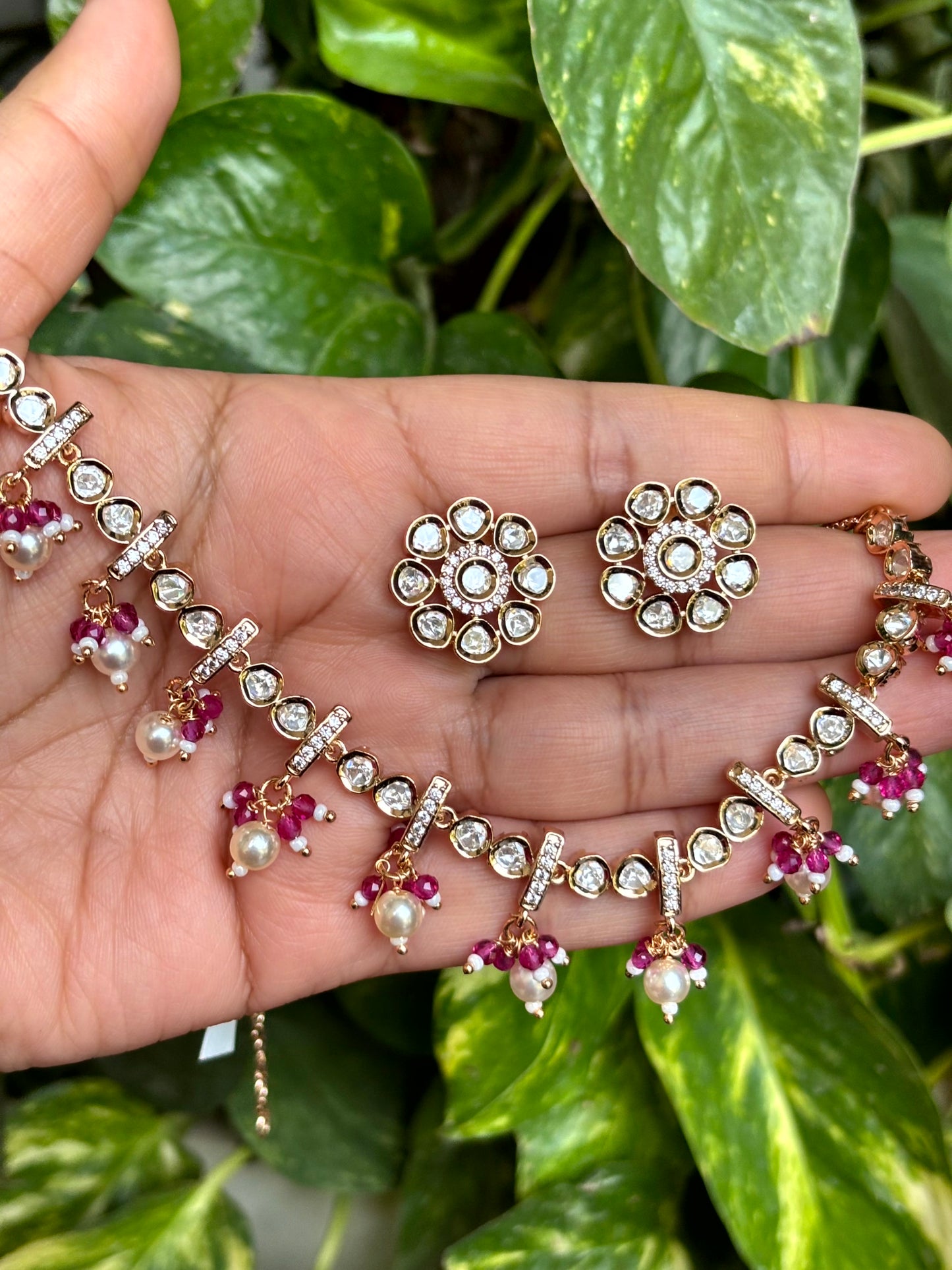 Aadhira Moissanite Pearl Necklace Set -