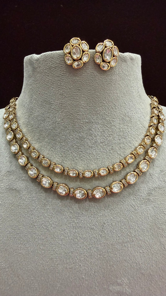 Vamaira Oval Moissanite Double Layer Necklace Set