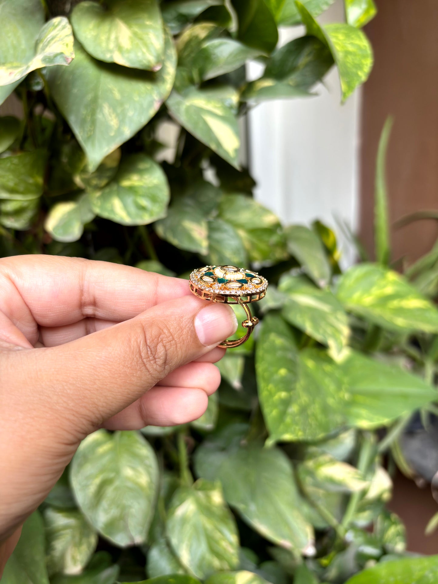 Myra Emerald Moissanite Adjustable Ring -