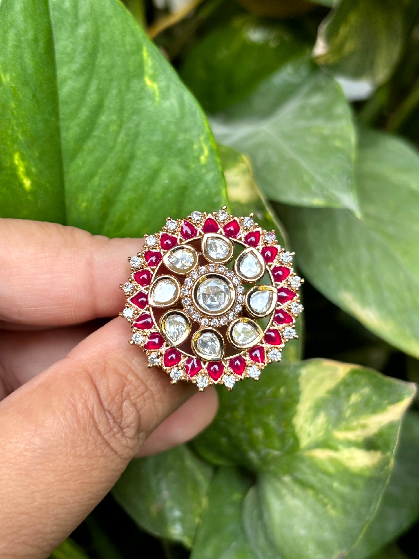 Ruby Moissanite Statement Adjustable Ring -