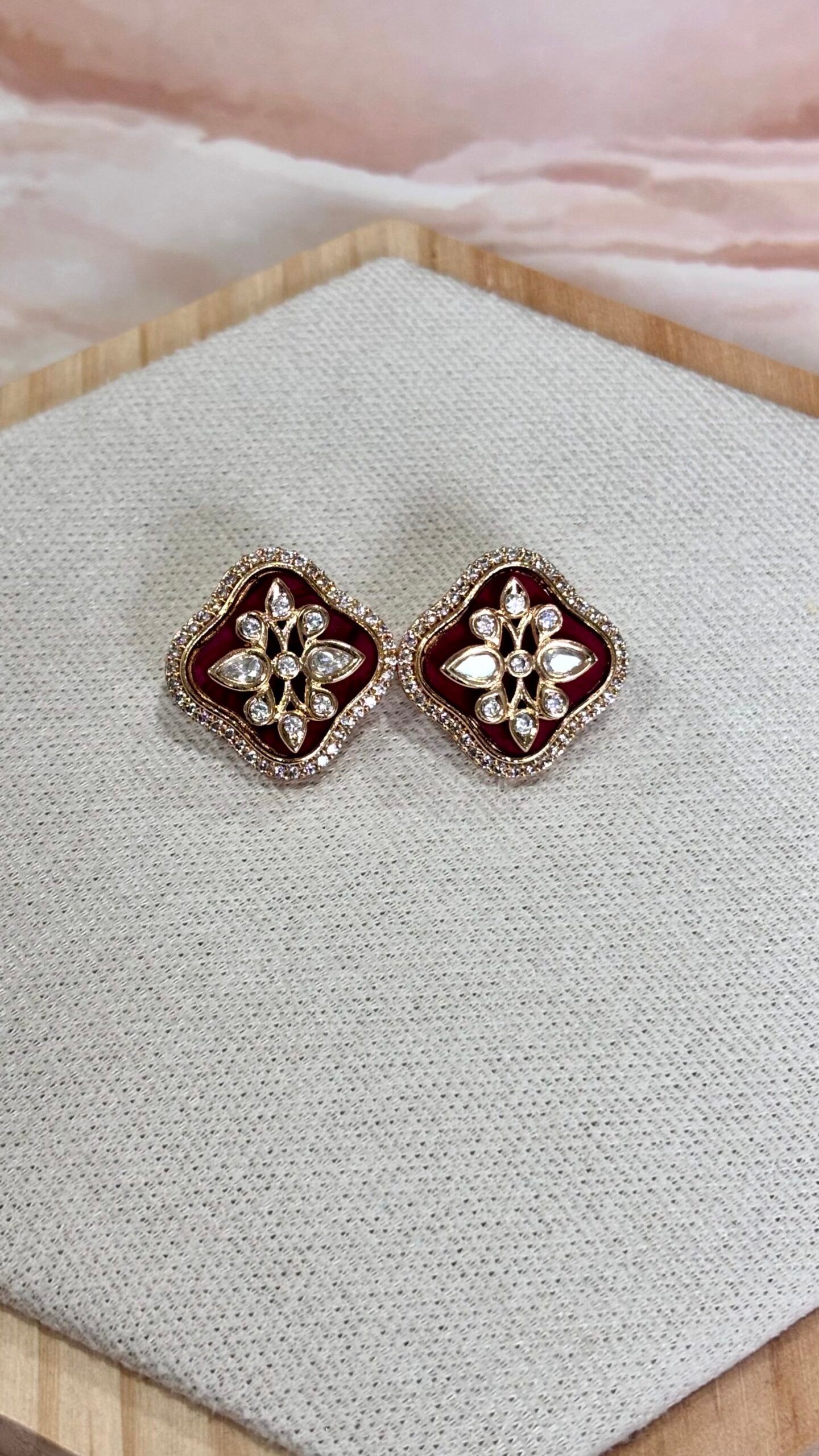 Aarohi Ruby Polki Moissanite Stud Earrings -