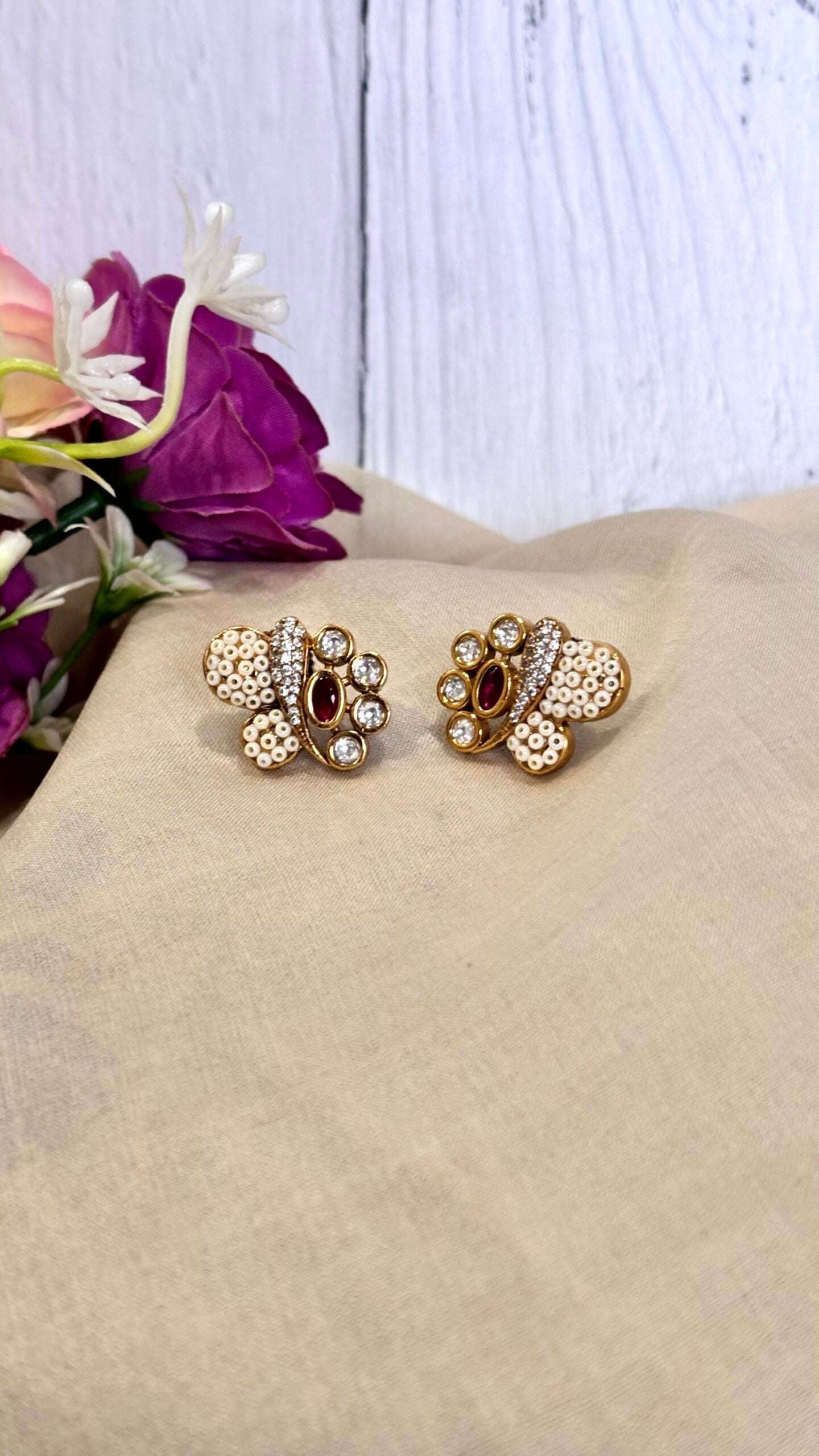 Naina Ruby Pearl Studs -