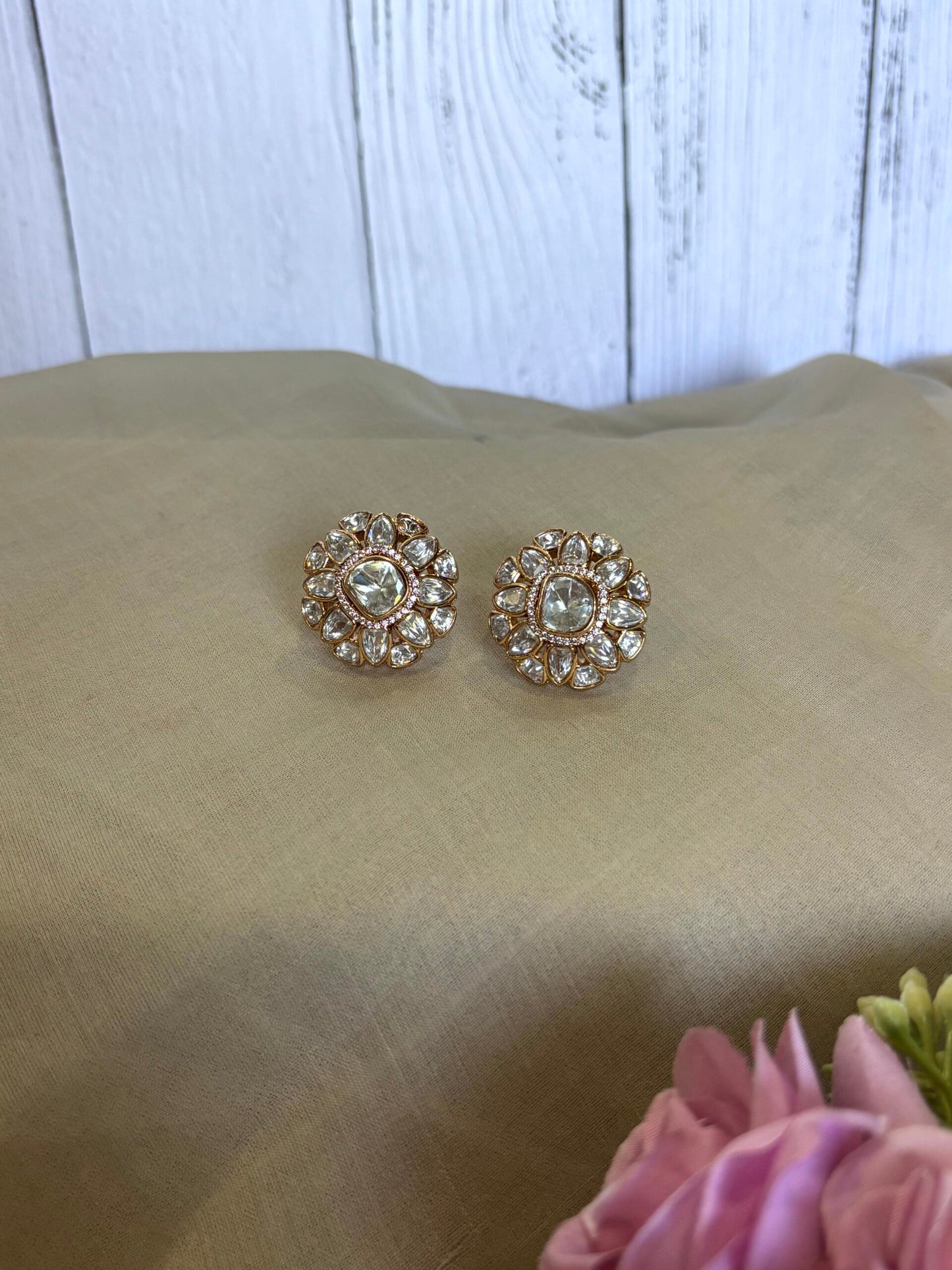 Rhea Floral Polki Moissanite Studs -