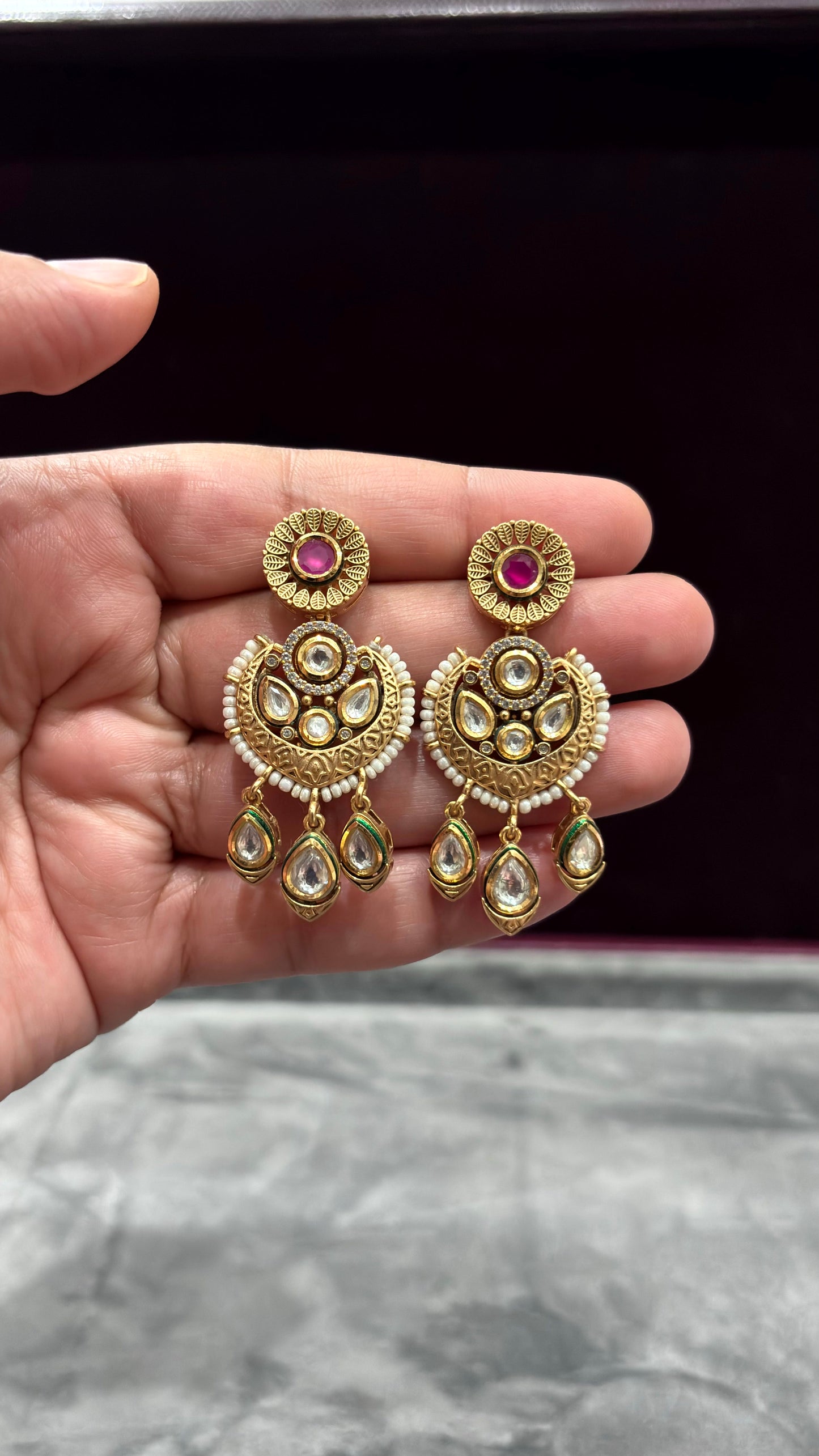 Gulrukh Pink Kundan Chandbali Earrings -