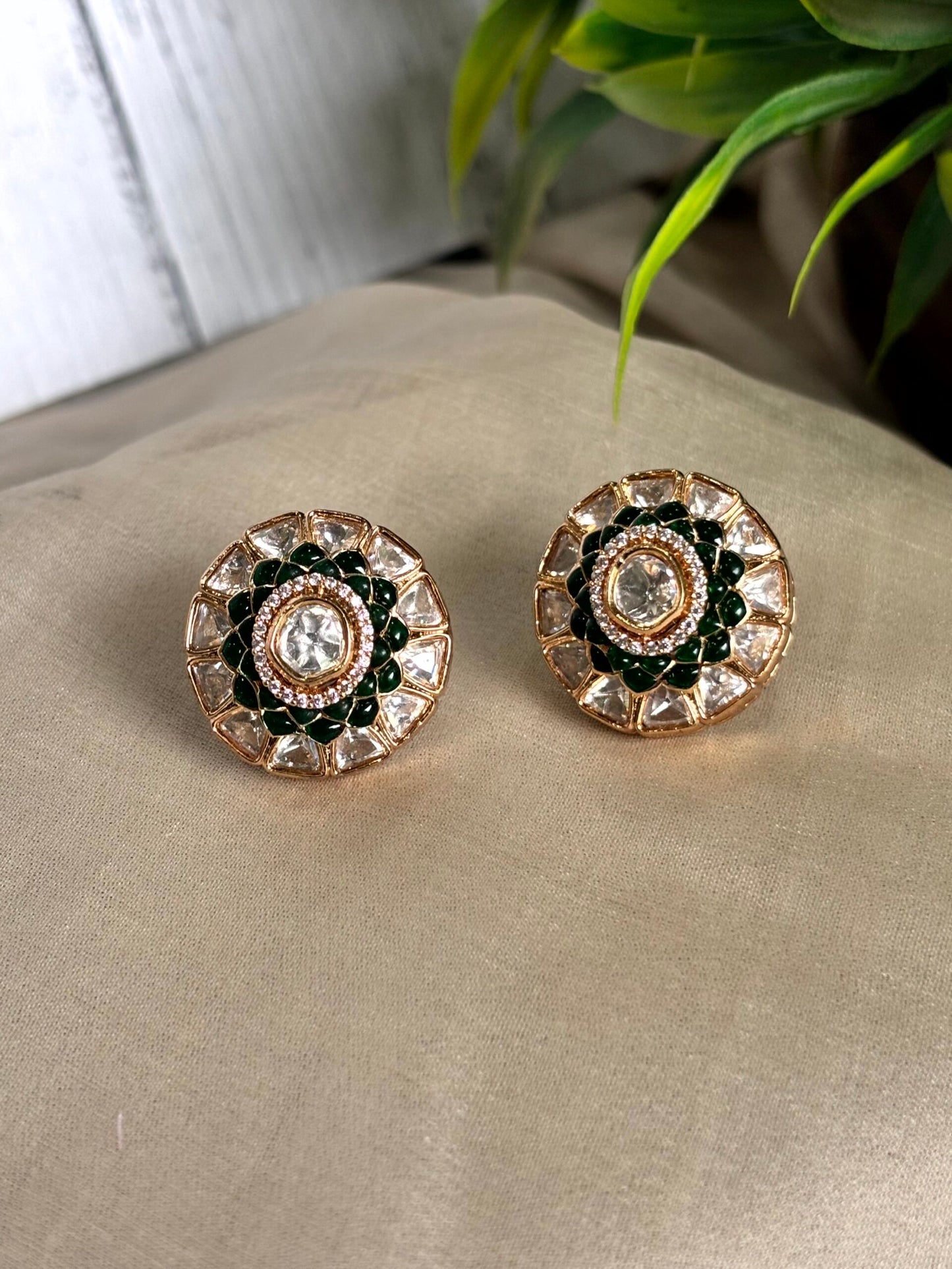 Rhea Polki Moissanite Studs -