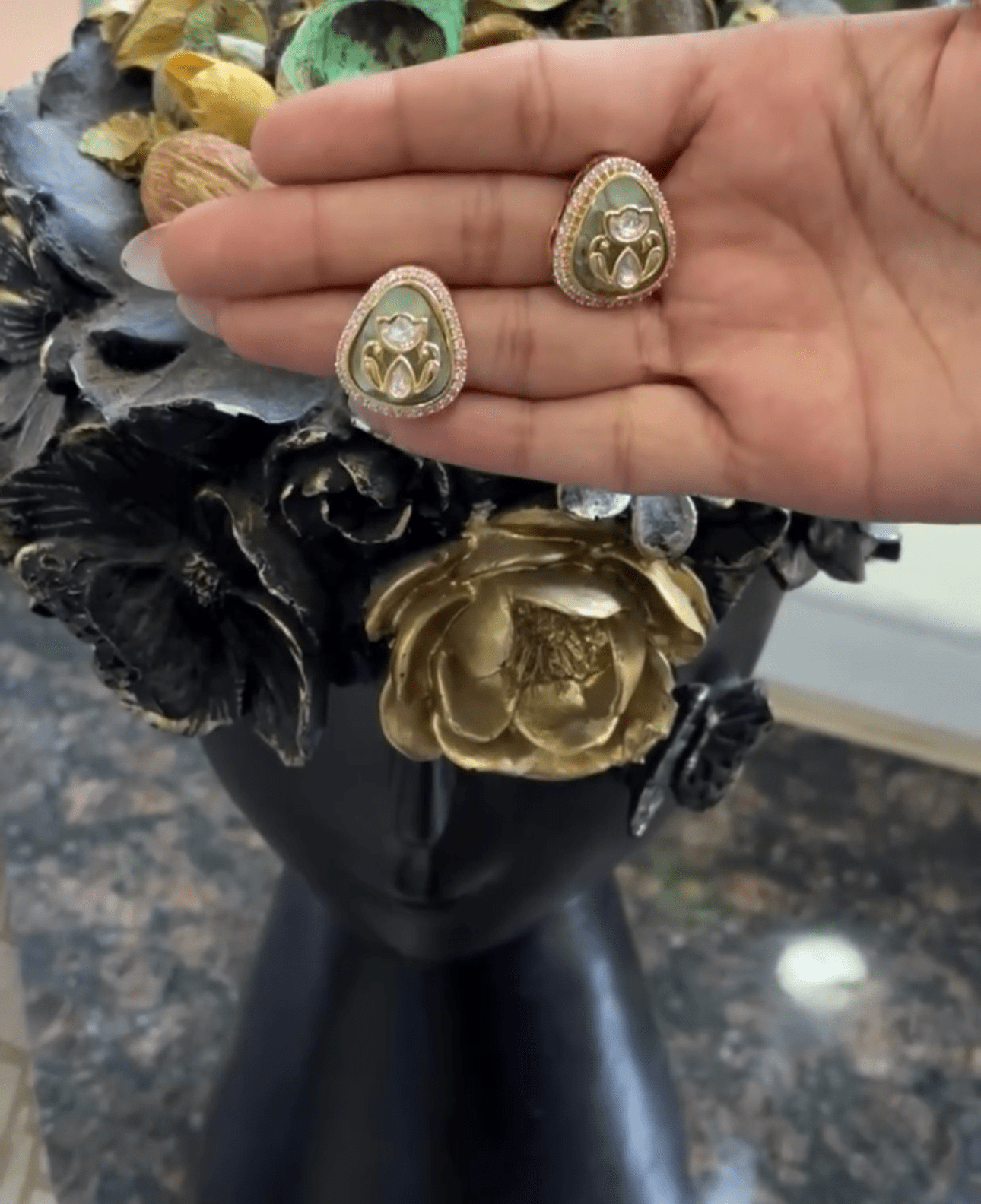 Anvi Mint Green Polki Moissanite Stud Earrings -