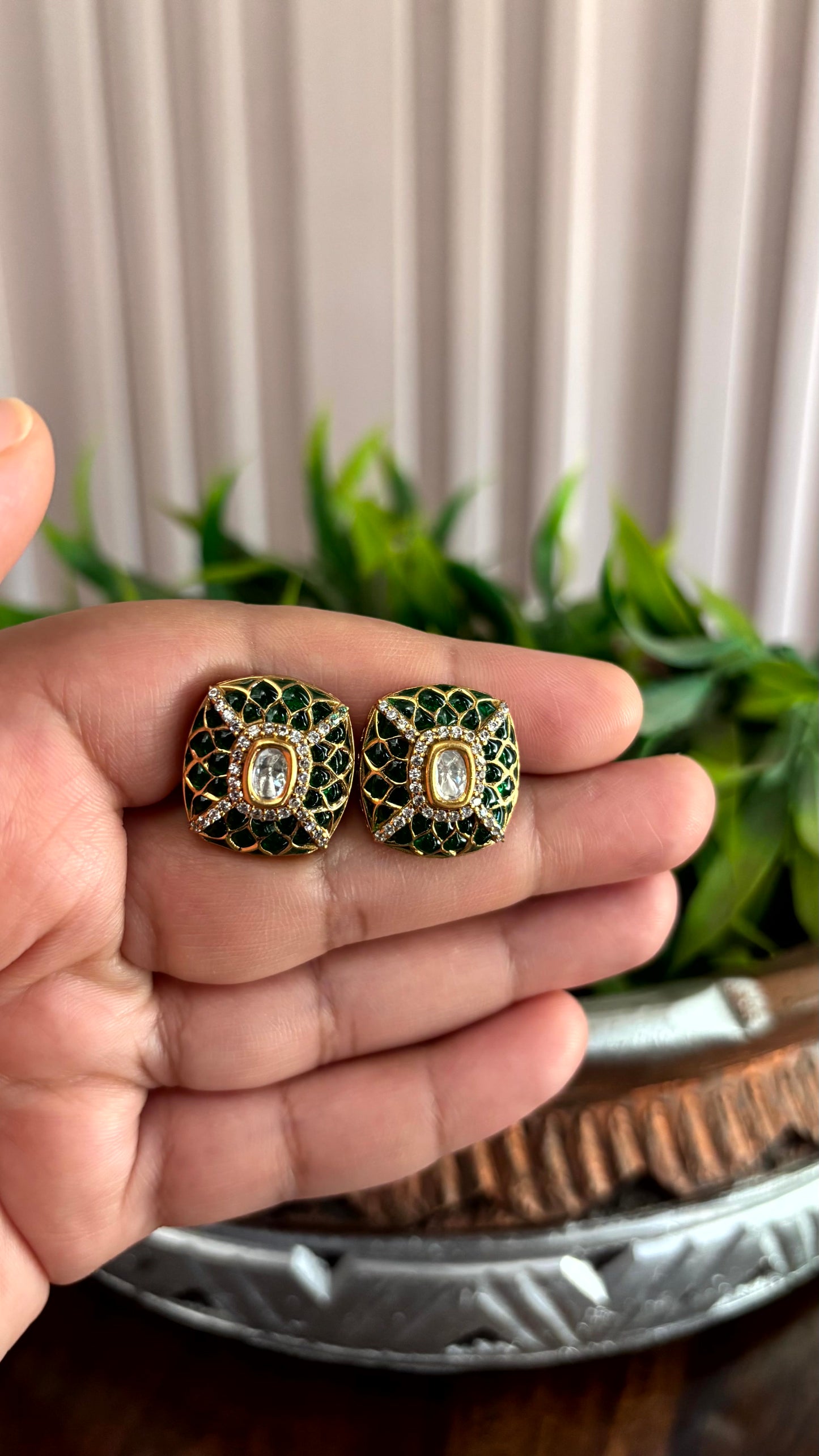 Saanvi Emerald Enamel Stud Earrings -