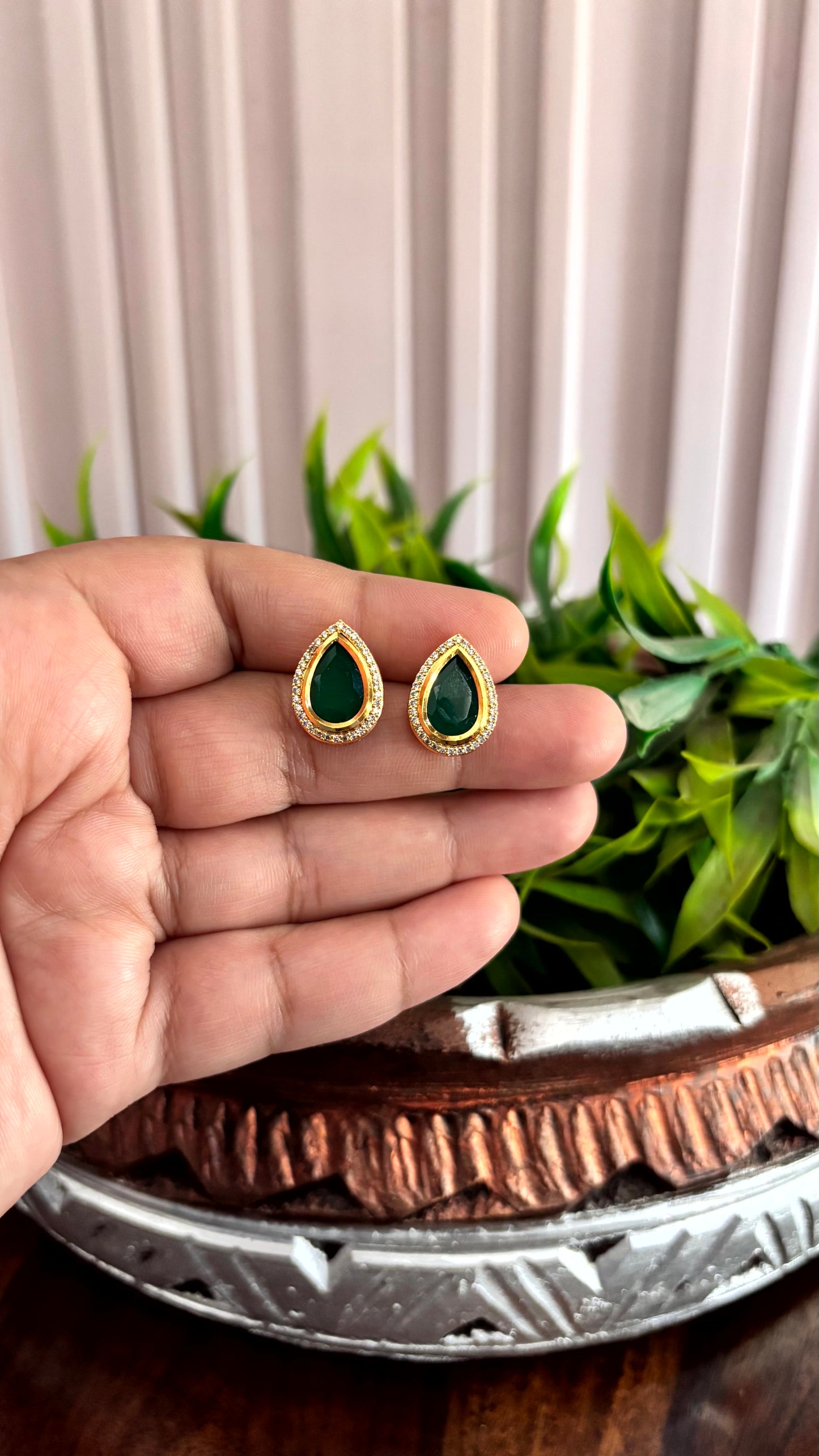 Sia Emerald Teardrop AD Stud Earrings -