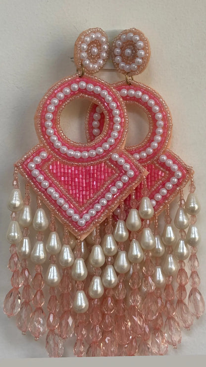 Gulabi Ghoomar Beaded Earrings - 