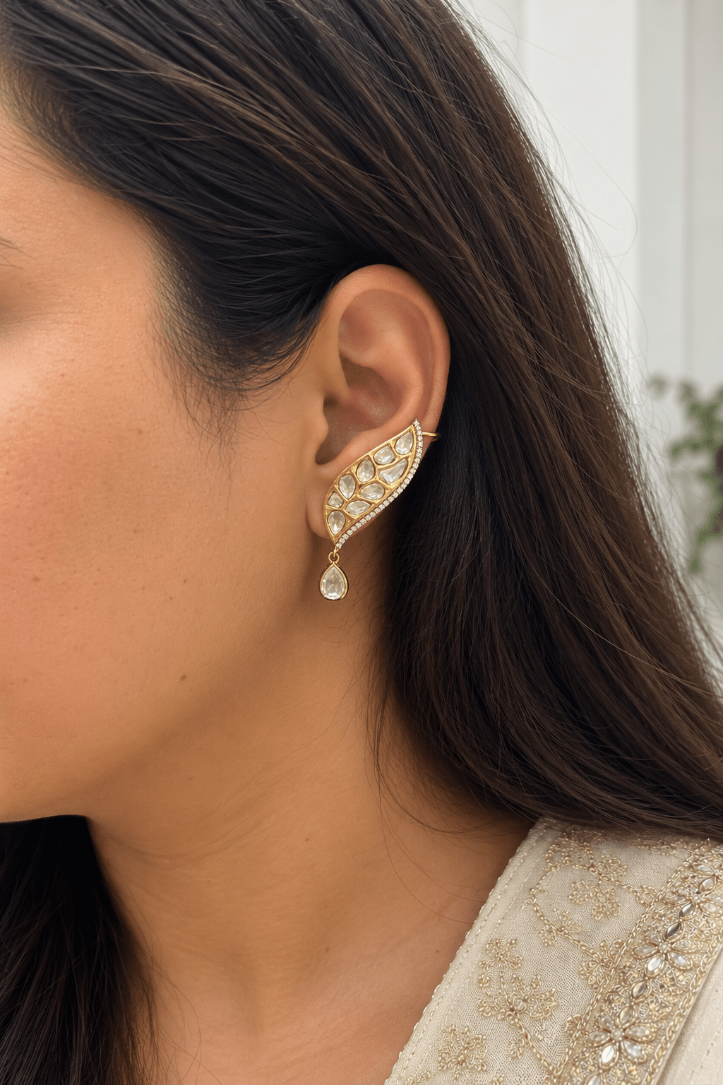 Eira Moissanite Leaf Ear Cuffs - 