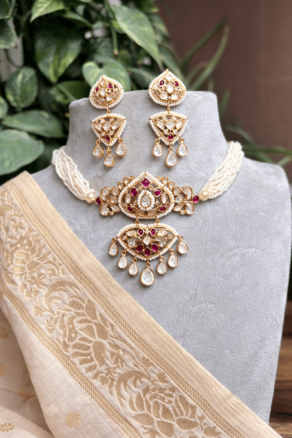 Gulnaar Moissanite Ruby Choker Set - 