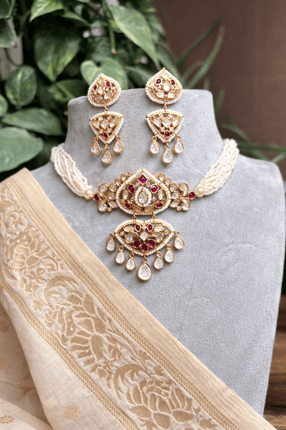 Gulnaar Moissanite Ruby Choker Set - 