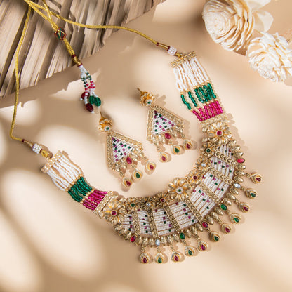 Rajwada Flower Necklace Set - N-24-N-O-1NKHY-VJ