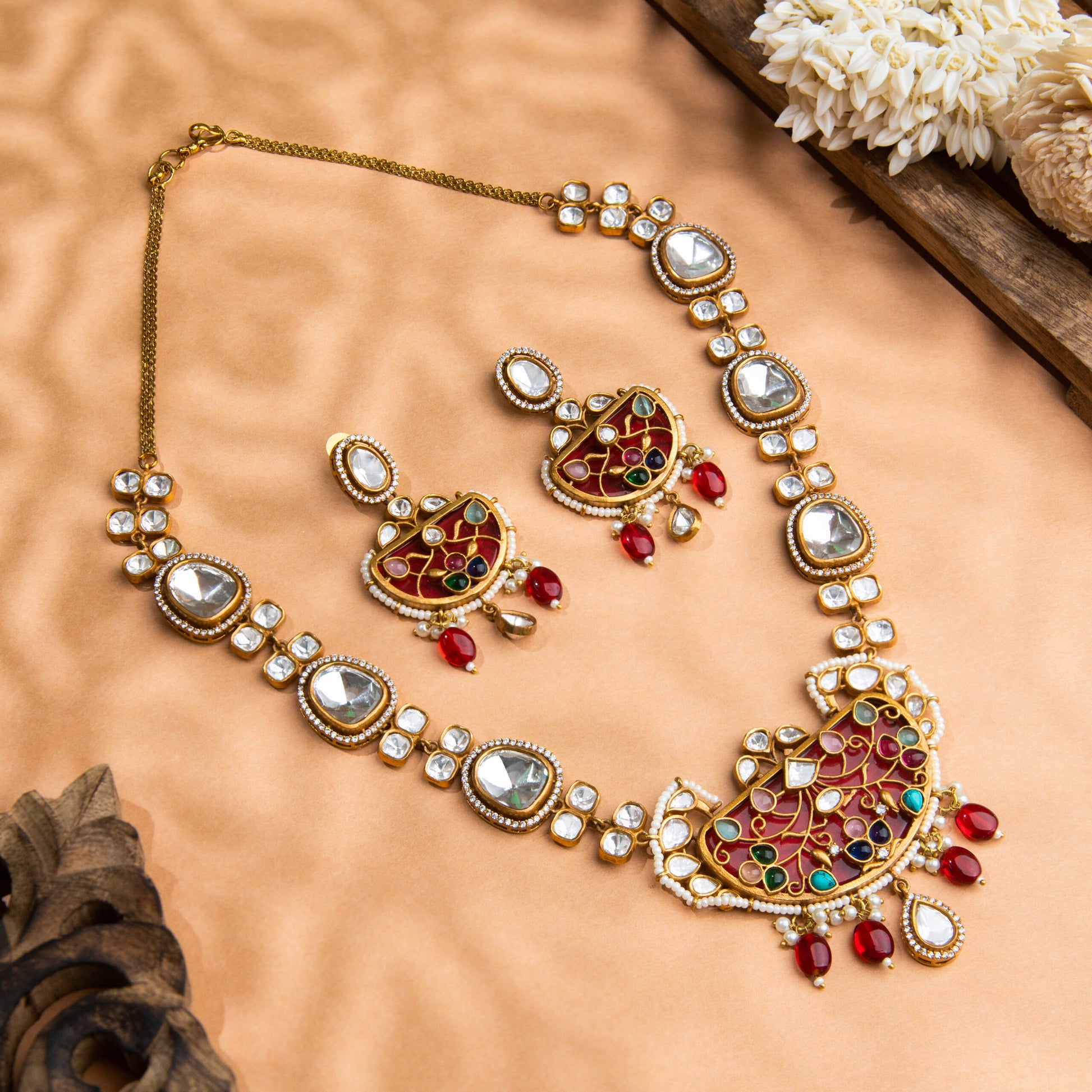 Kundan Maroon Splendor Necklace Set - N-24-N-O-1DYKY-VJ