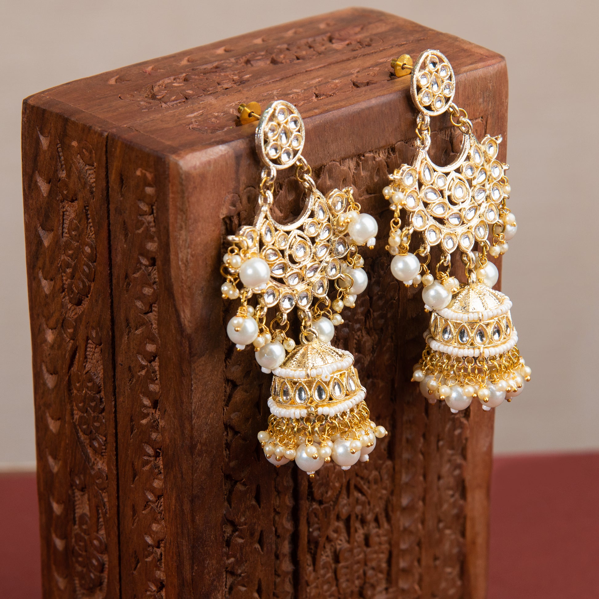 Ziya Ivory Kundan Bloom Jhumkas - 