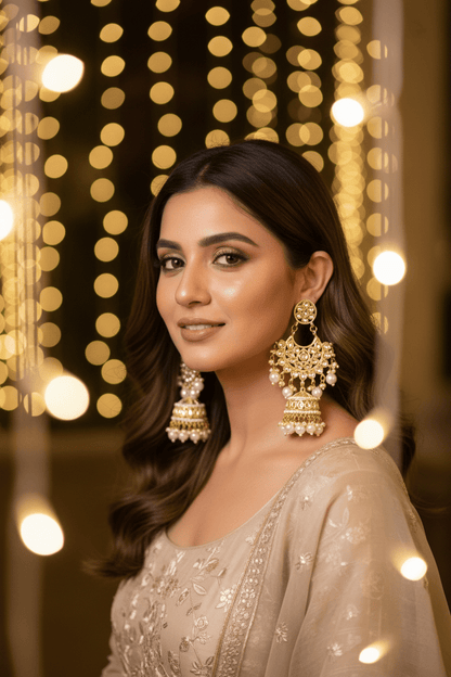 Ziya Ivory Kundan Bloom Jhumkas - 