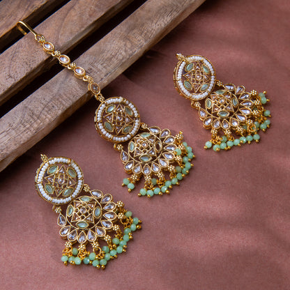 Anaya Kundan Maang Tikka Earring Set - 