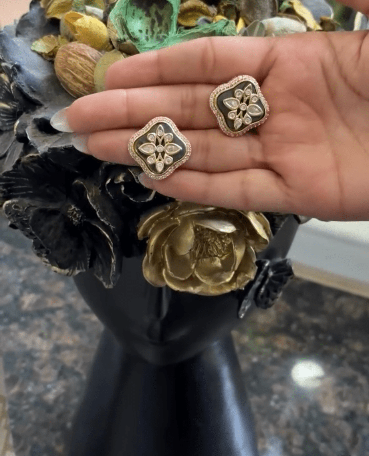 Aarohi Gray Polki Moissanite Stud Earrings - 