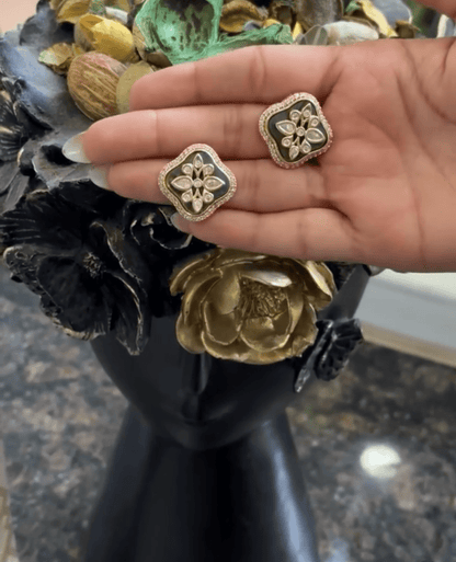 Aarohi Gray Polki Moissanite Stud Earrings - 