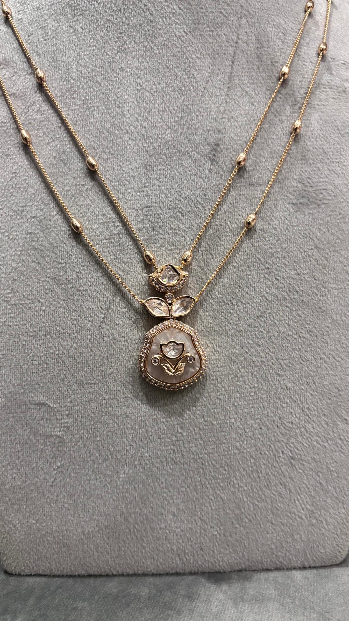 Anvika Beige Floral Moissanite Pendant Necklace Set
