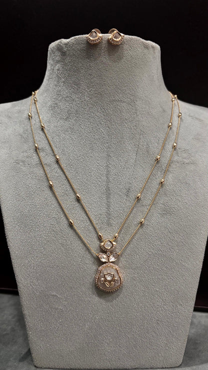 Anvika Beige Floral Moissanite Pendant Necklace Set