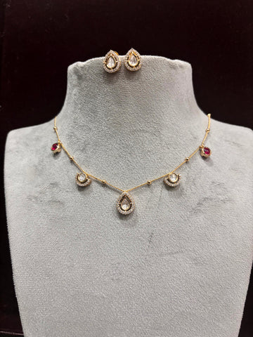 Kiara Ruby & Moissanite Drop Necklace Set - 