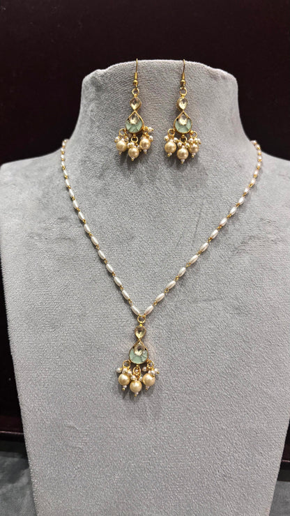 Ira Pearl Pachi Kundan Pendant Necklace Set