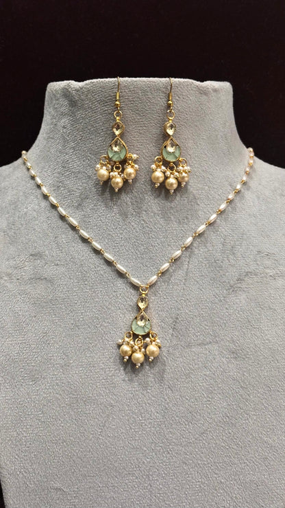 Ira Pearl Pachi Kundan Pendant Necklace Set