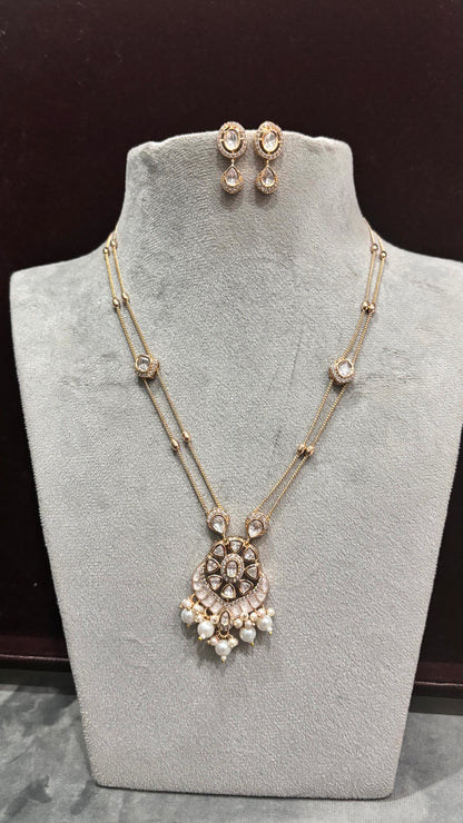 Navya Pearl Drop Moissanite Pendant Necklace Set