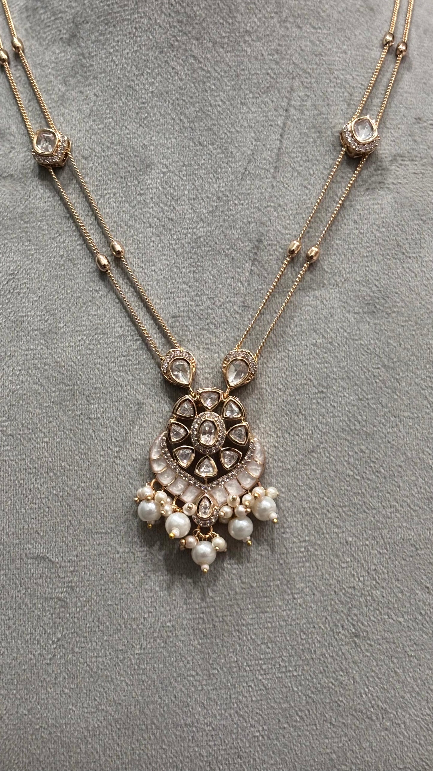 Navya Pearl Drop Moissanite Pendant Necklace Set