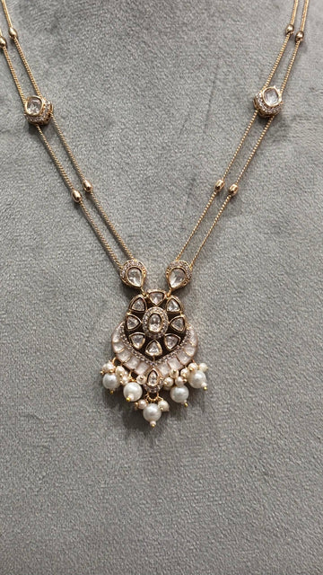 Navya Pearl Drop Moissanite Pendant Necklace Set - 