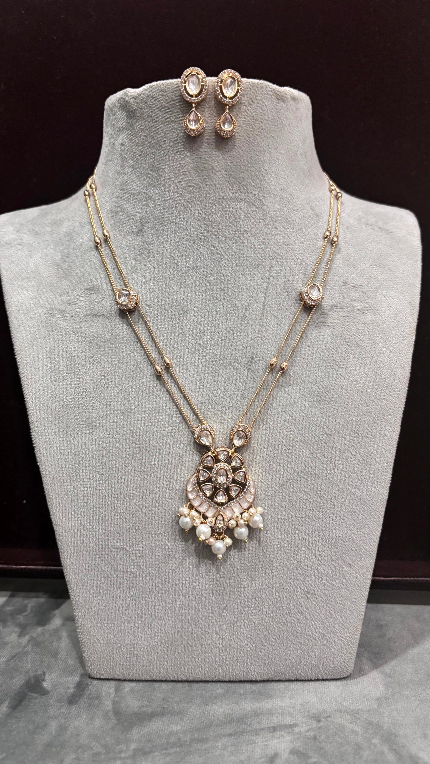 Navya Pearl Drop Moissanite Pendant Necklace Set