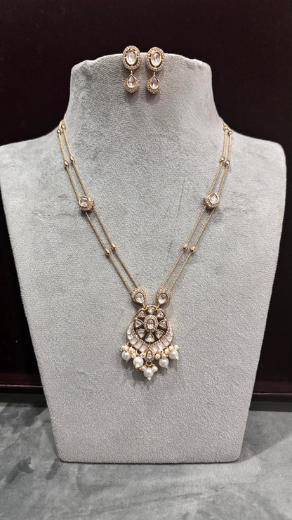 Navya Pearl Drop Moissanite Pendant Necklace Set
