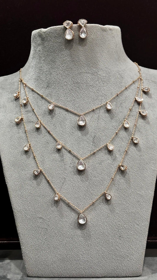 Kiara Pear Drop Layered Moissanite Necklace Set - 