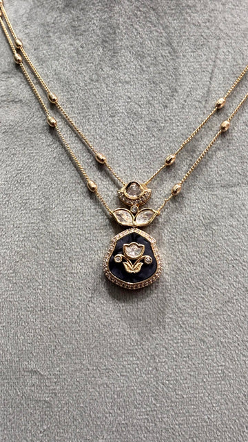 Anvika Gray Floral Moissanite Pendant Necklace Set - 