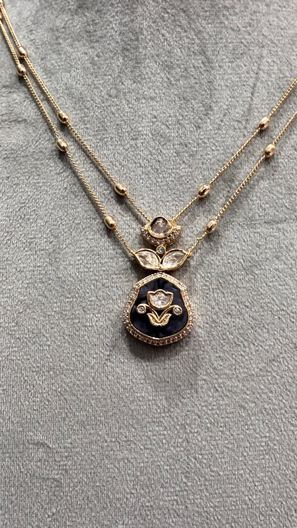 Anvika Gray Floral Moissanite Pendant Necklace Set