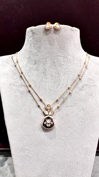 Anvika Gray Floral Moissanite Pendant Necklace Set