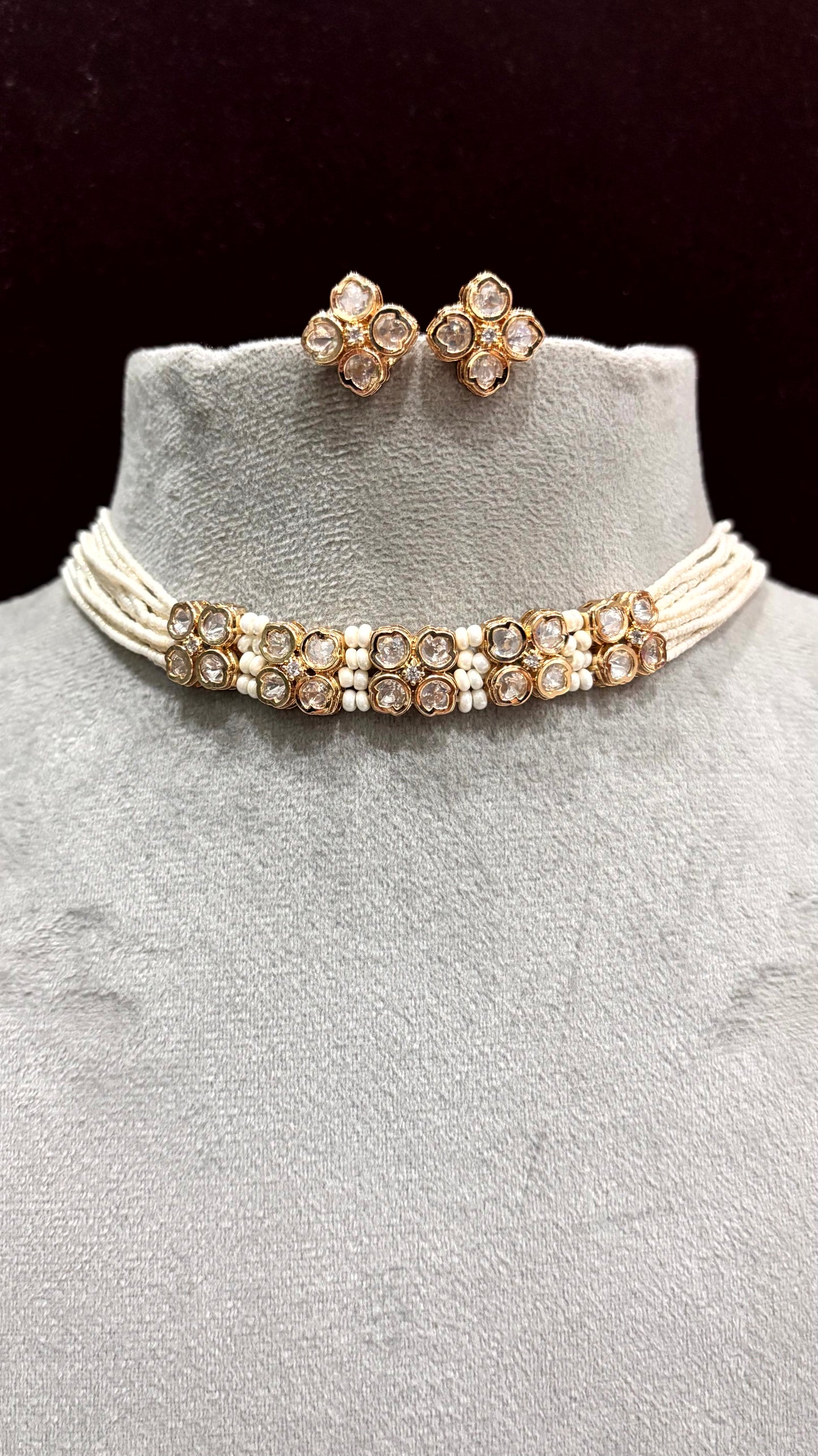 Ishani Floral Pearl Moissanite Choker Set