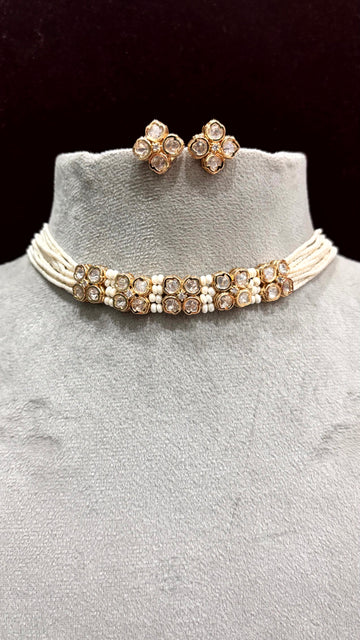 Ishani Floral Pearl Moissanite Choker Set - 