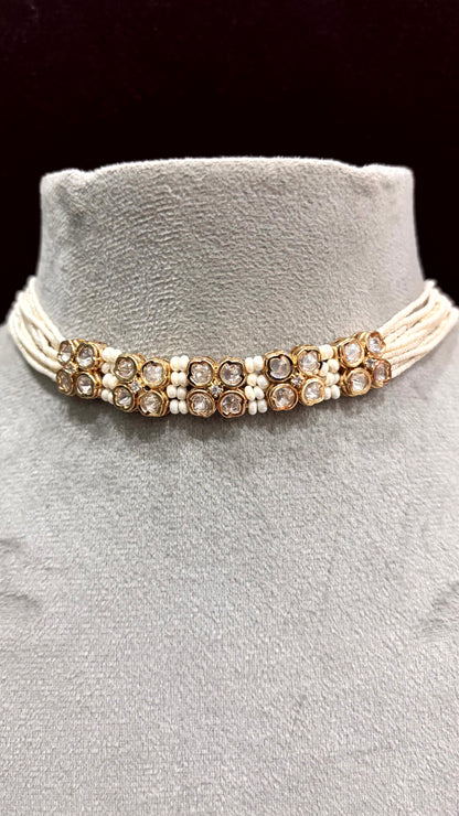 Ishani Floral Pearl Moissanite Choker Set