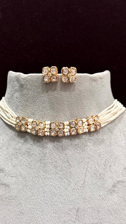 Ishani Floral Pearl Moissanite Choker Set