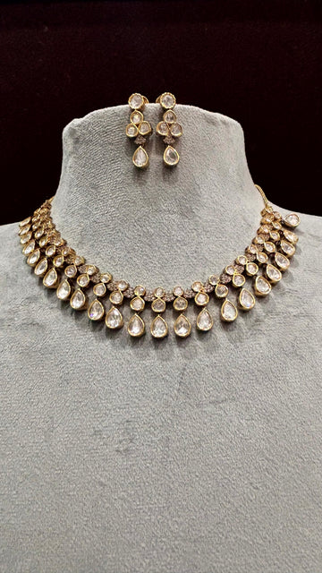 Kashvi Pear Drop Moissanite Necklace Set - 