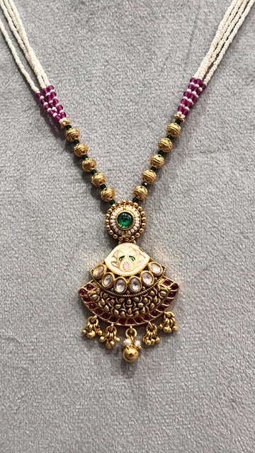 Anvitha Temple Pearl Pendant Necklace Set - 